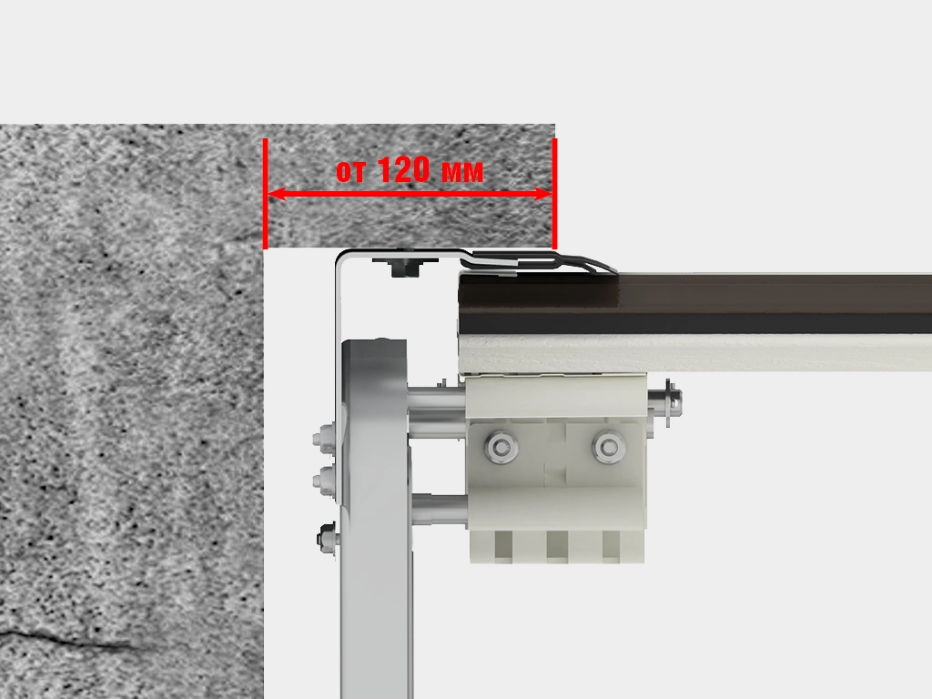Накладной монтаж: cистема направляющих монтируется на пристенки и притолоку с внутренней стороны проема.